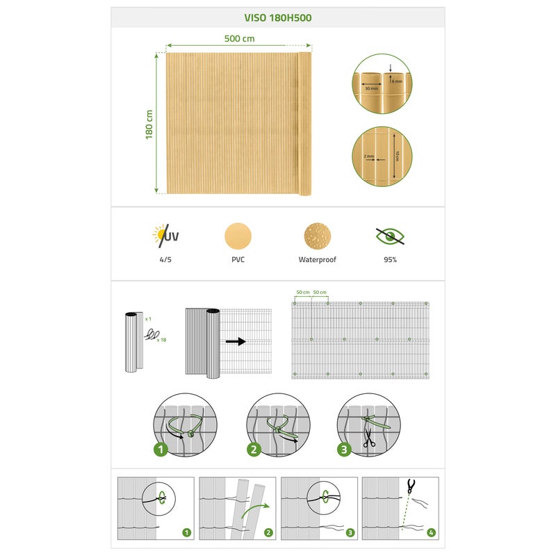 Siatka trzcinowa PCV VISO, 5m x 1,8m, beżowa