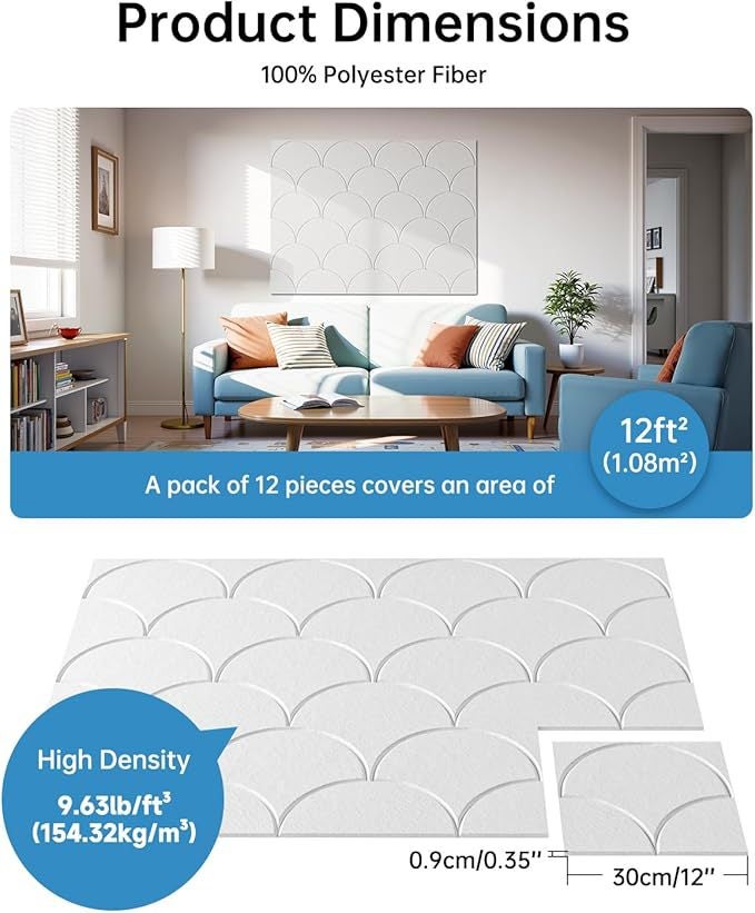 12 pannelli fonoassorbenti autoadesivi per pareti, pannelli isolanti acustici ad alta densità, adatti per porte, soffitti e scrivanie, 30 x 30 cm - 4