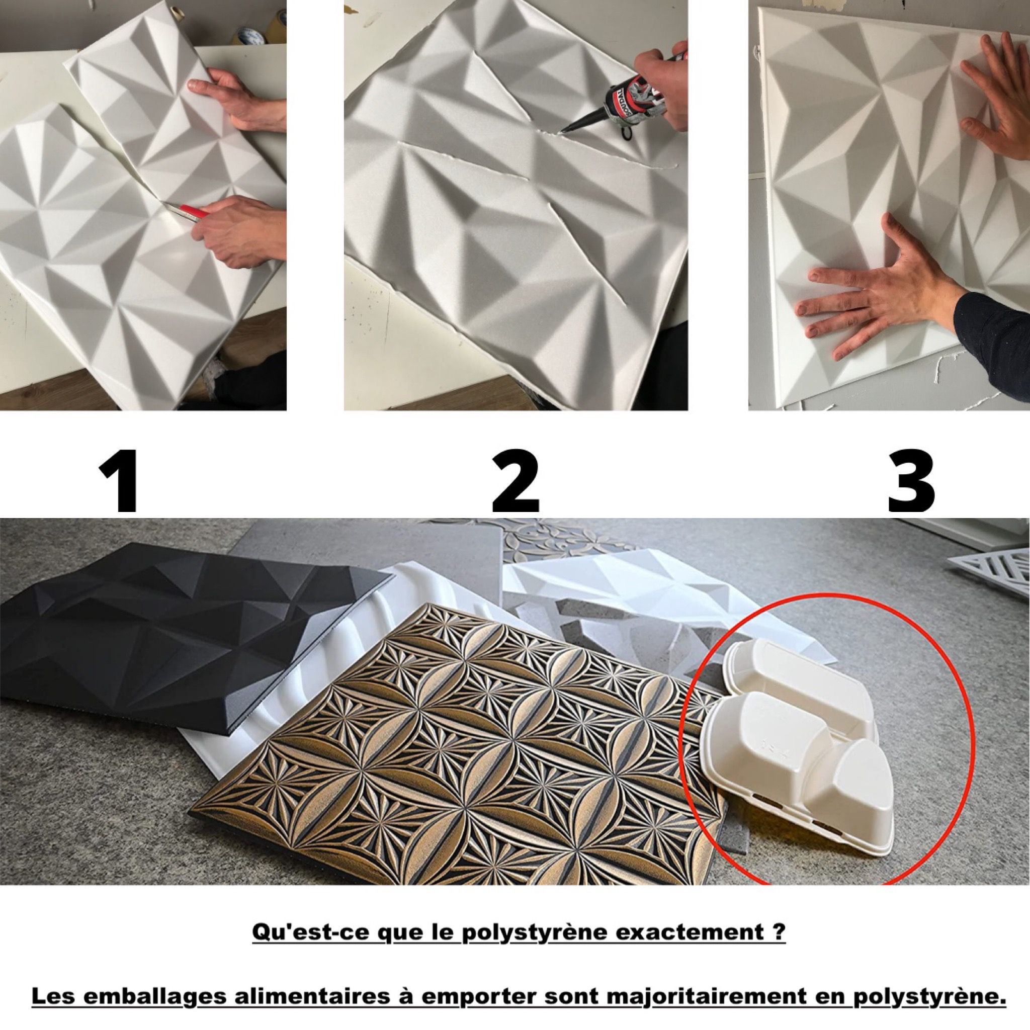 Panneaux muraux 3D décors revêtement mural panneaux de plafond POLYSTYRENE MATERIAL STYROPOR-TYPE 3mm force 8 pièces - 2m² Pyramide Noir - 3
