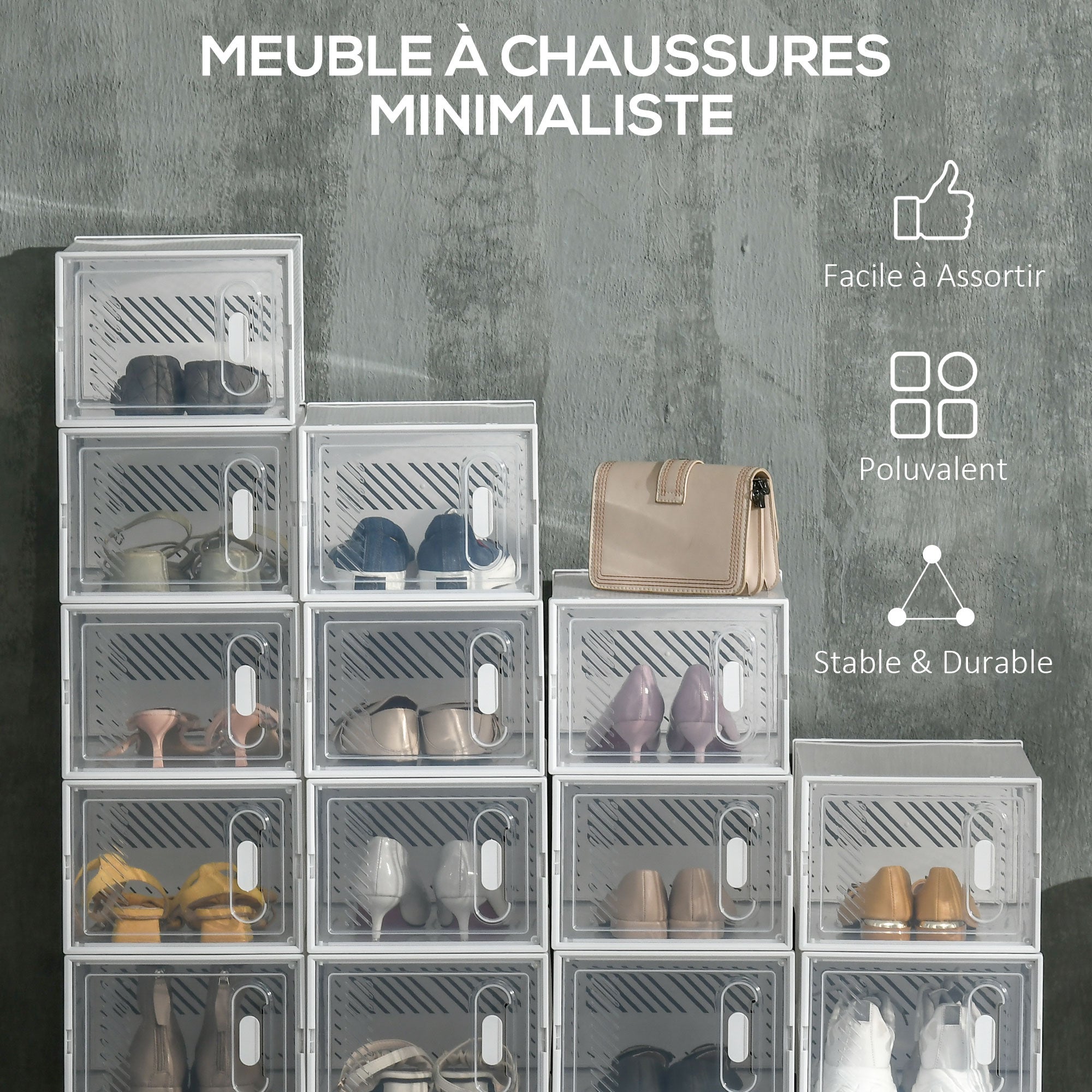 Lot de 18 boites cubes rangement à chaussures modulable avec portes transparentes - 25 x 35 x 19 cm - 4