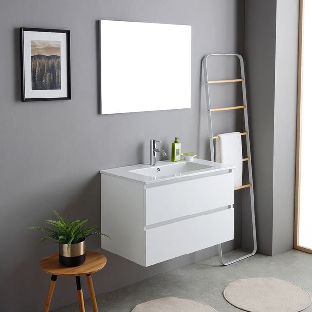 Mobile bagno sospeso 80cm bianco con lavabo e specchio | Bilbao