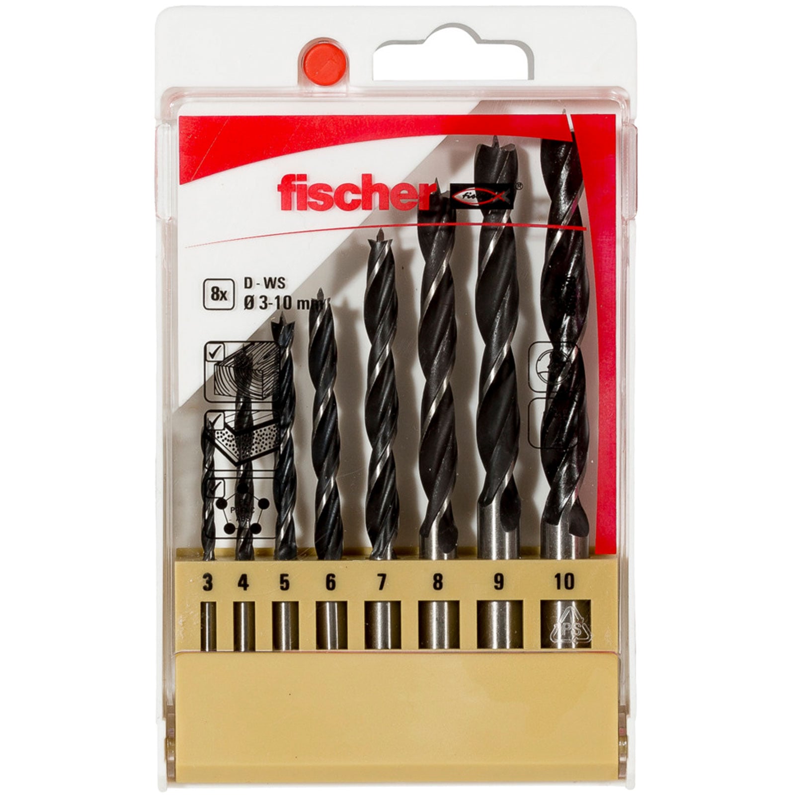 Wiertła do drewna Fischer D-WS Zestaw 3-10 mm (8 sztuk) - 536609