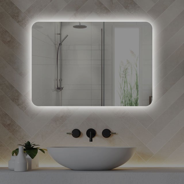 GOAL - Espejo borde pulido 80X70 cm reversible con esquinas redondeadas y retroiluminación perimetral