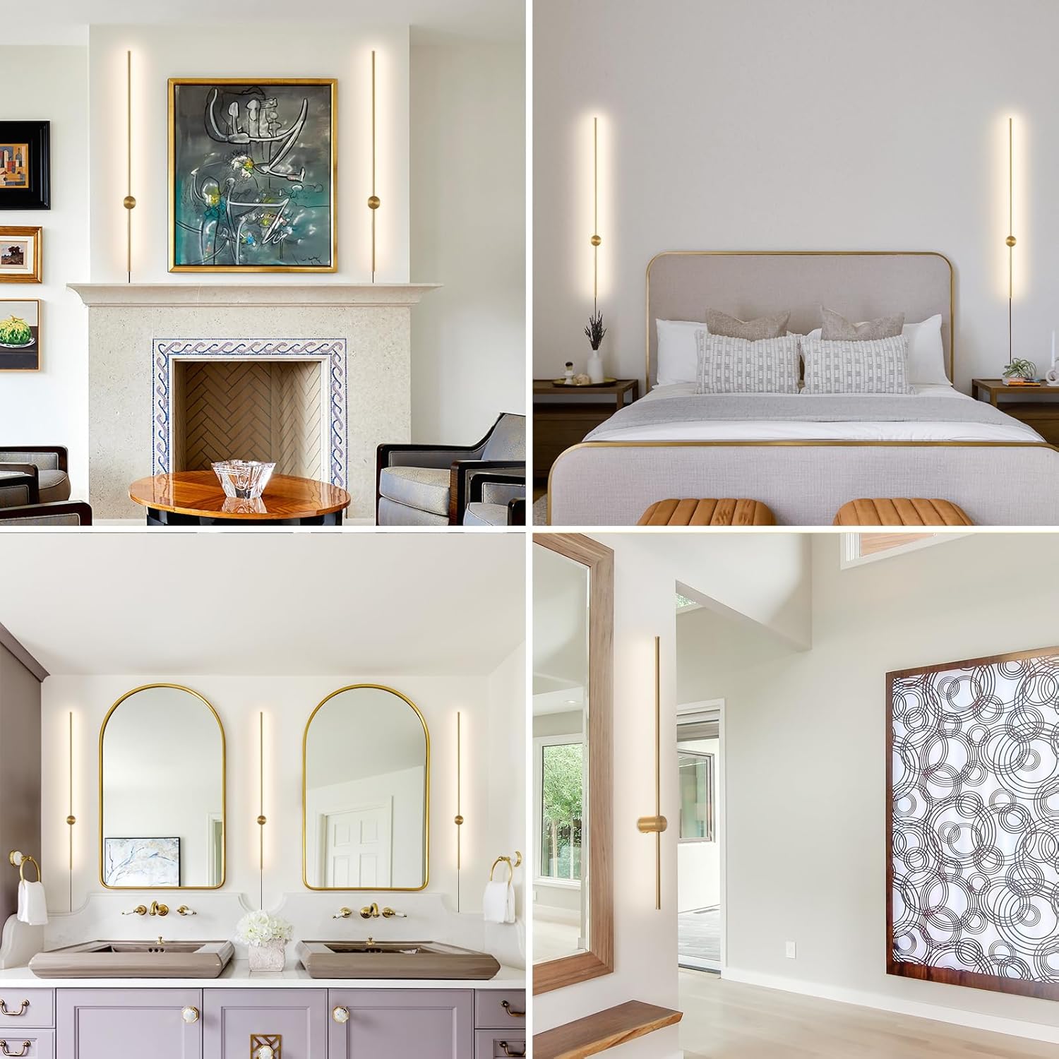 Lot de 2 appliques murales LED 60 cm, lampe de chevet rotative à 350°, éclairage décoratif d'intérieur, 3 températures de couleur réglables, doré - 3