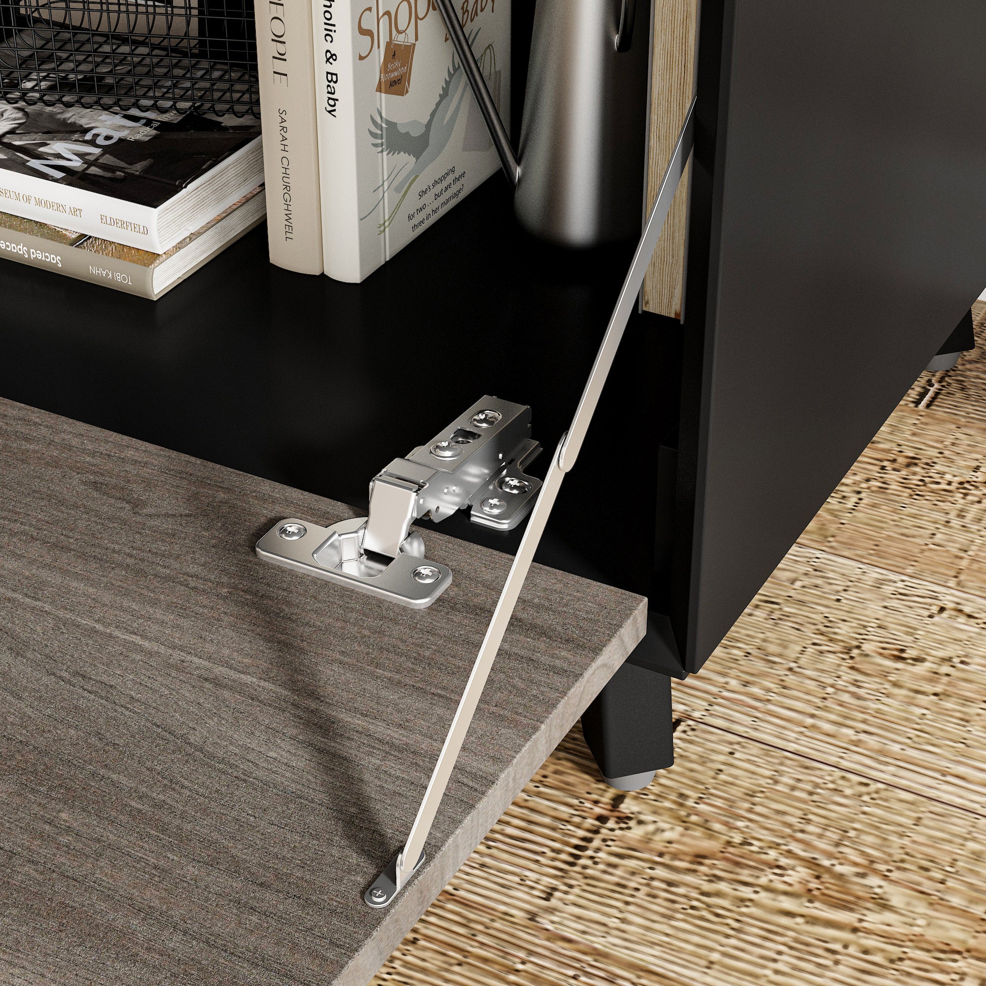 Meuble TV,Meuble bas avec 2 Portes rabattables et 2 Tiroirs, Support TV avec grain de bois pour Salon,160x68x40cm, Marron - 4