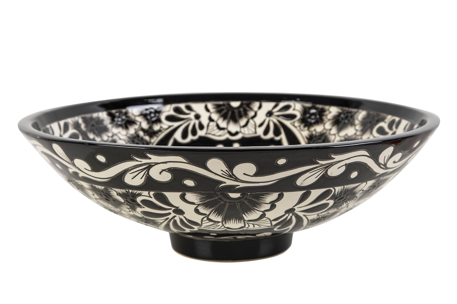 Meksykańska ceramiczna umywalka nablatowa z reliefem Serena Prima – okrągła umywalka łazienkowa 44 x 13,5 cm | Umywalka z motywami Talavera