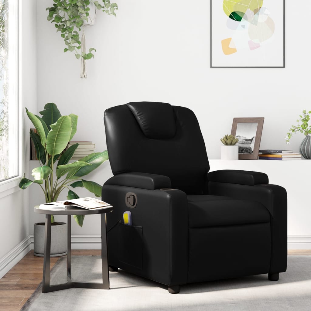 Fauteuil de Salon，Chaise，Fauteuil de massage inclinable noir similicuir - 2