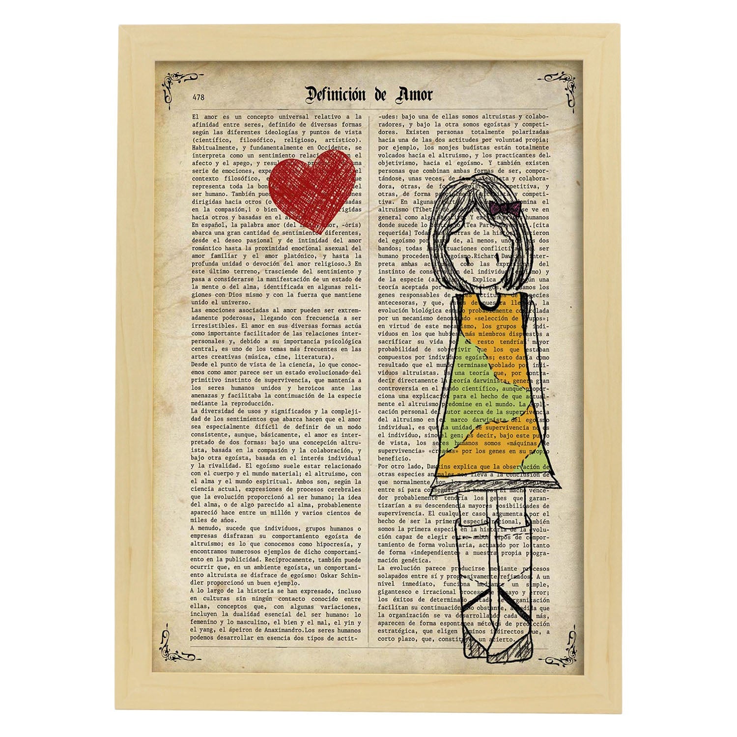 Poster de nina con corazon rojo. lamina para ninas con imagenes de chicas pequenas. marco blanco - a3