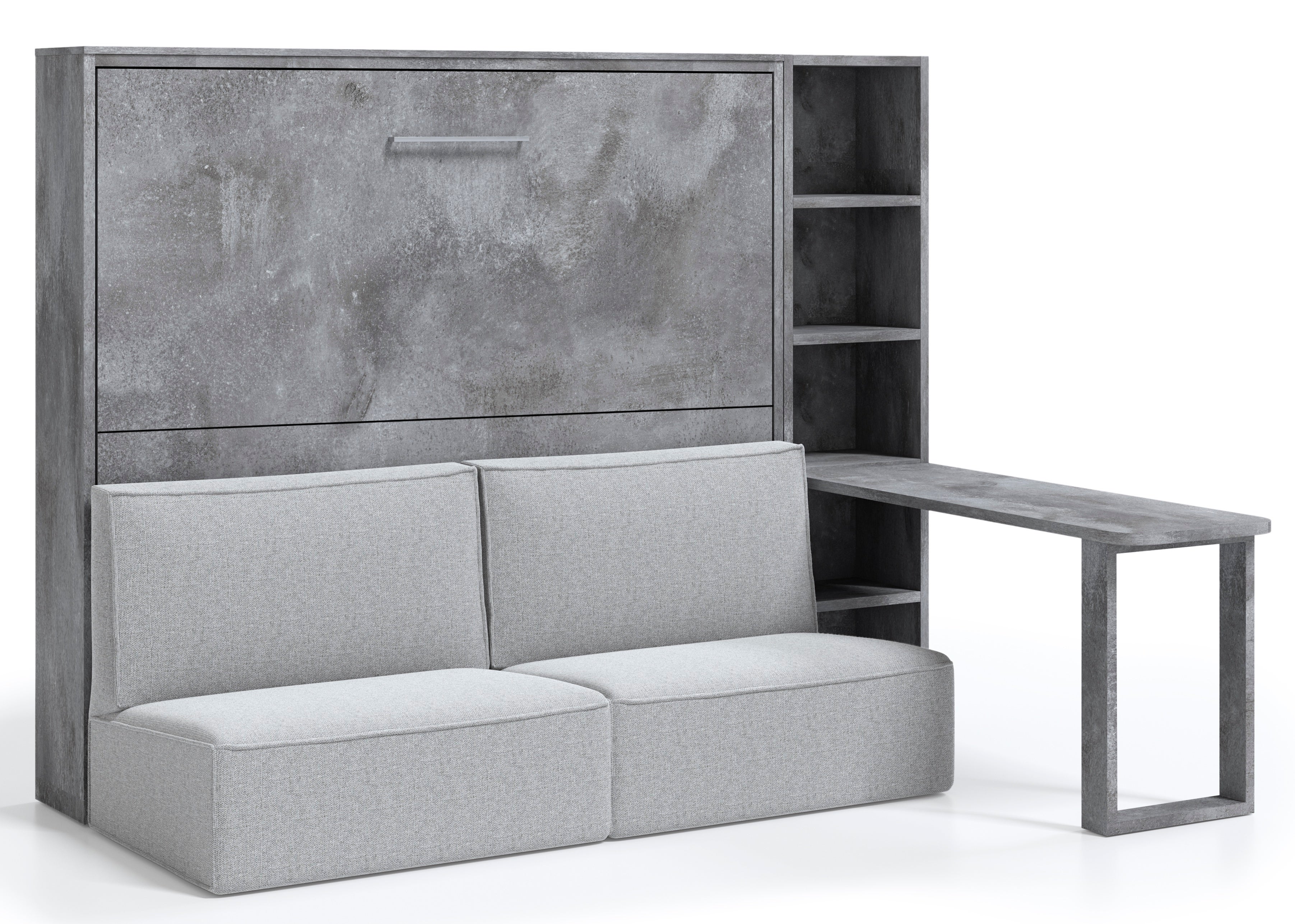 Lit Escamotable Horizontal 140x190 Avec Canapé Lit escamotable 140x190 canapé etagere bureau Prolok-Canapé Gris clair
