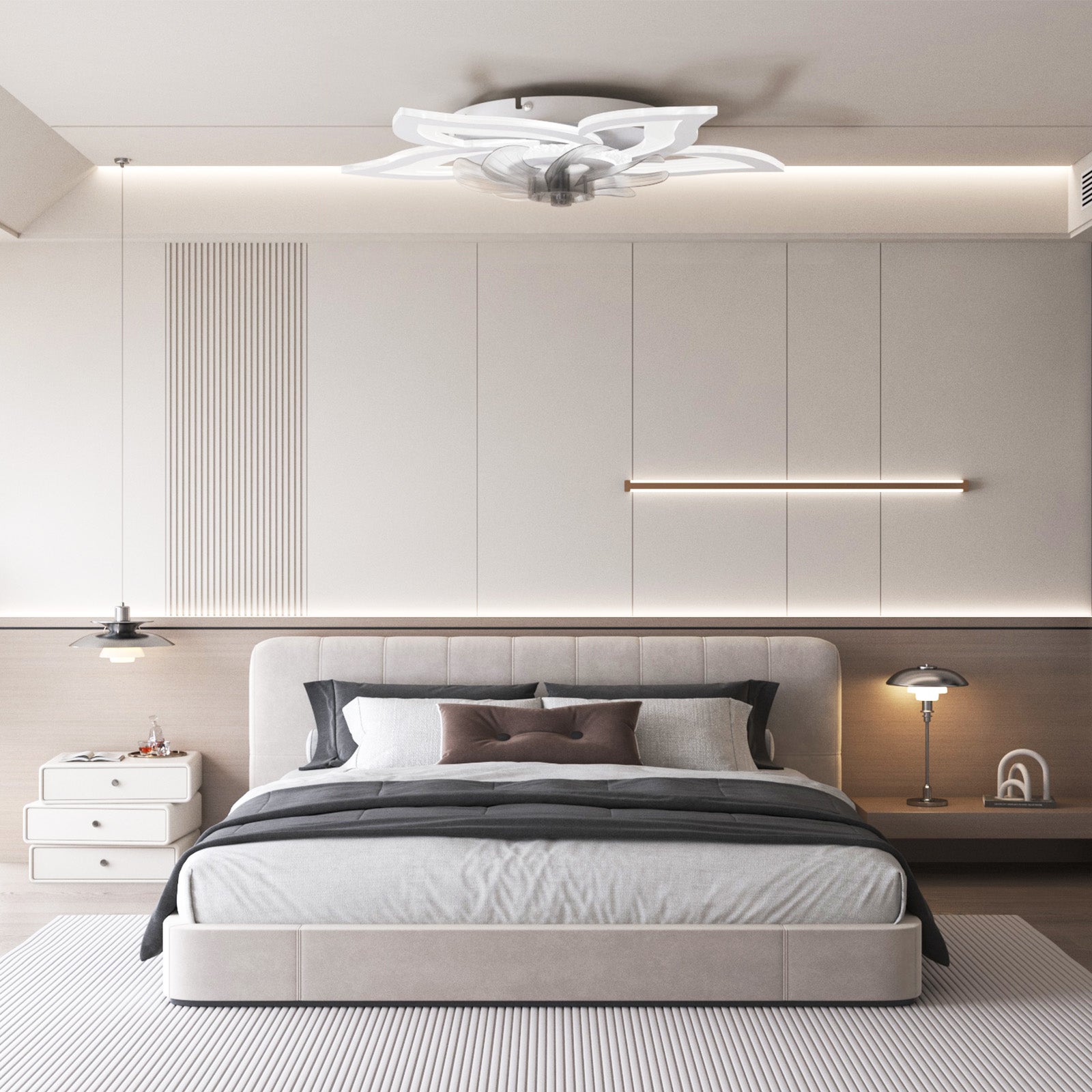 Heilmetz Ventilateur Lumineux Plafond Silencieux, 3 couleurs de lumière et 6 Vitesses de vent, avec Télécommande (Blanc, Fleurs élégantes) - 5