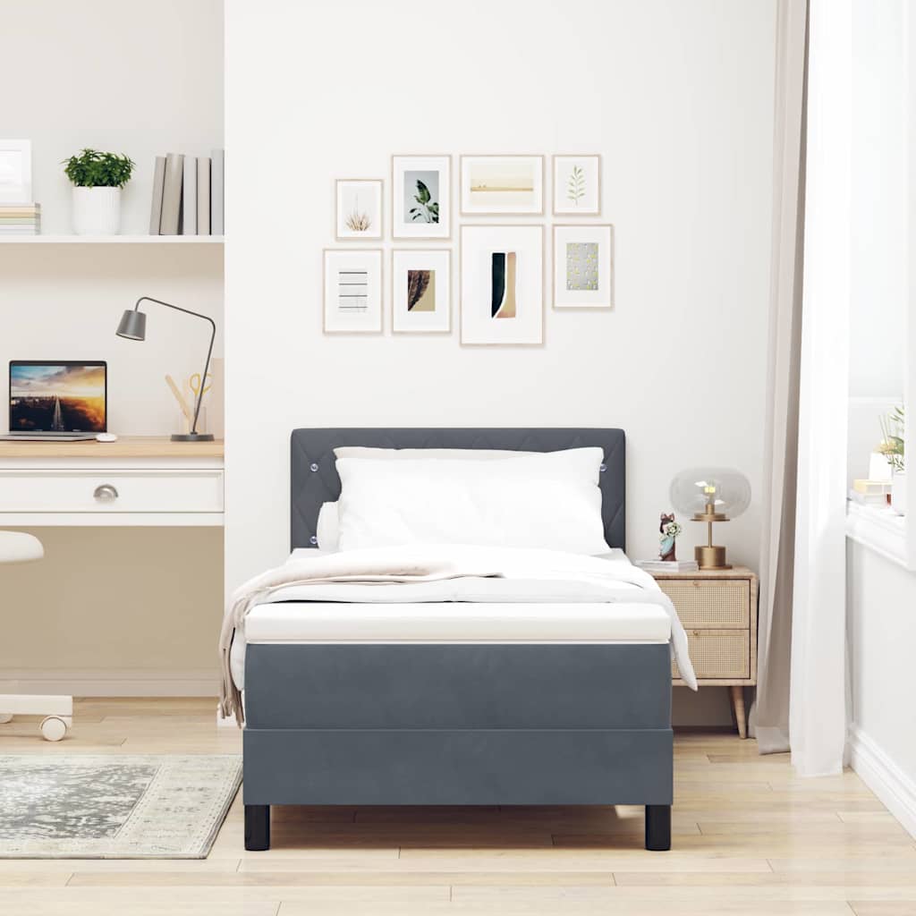 Cadre de lit avec matelas Gris foncé 90 x 200 cm tissu - 5