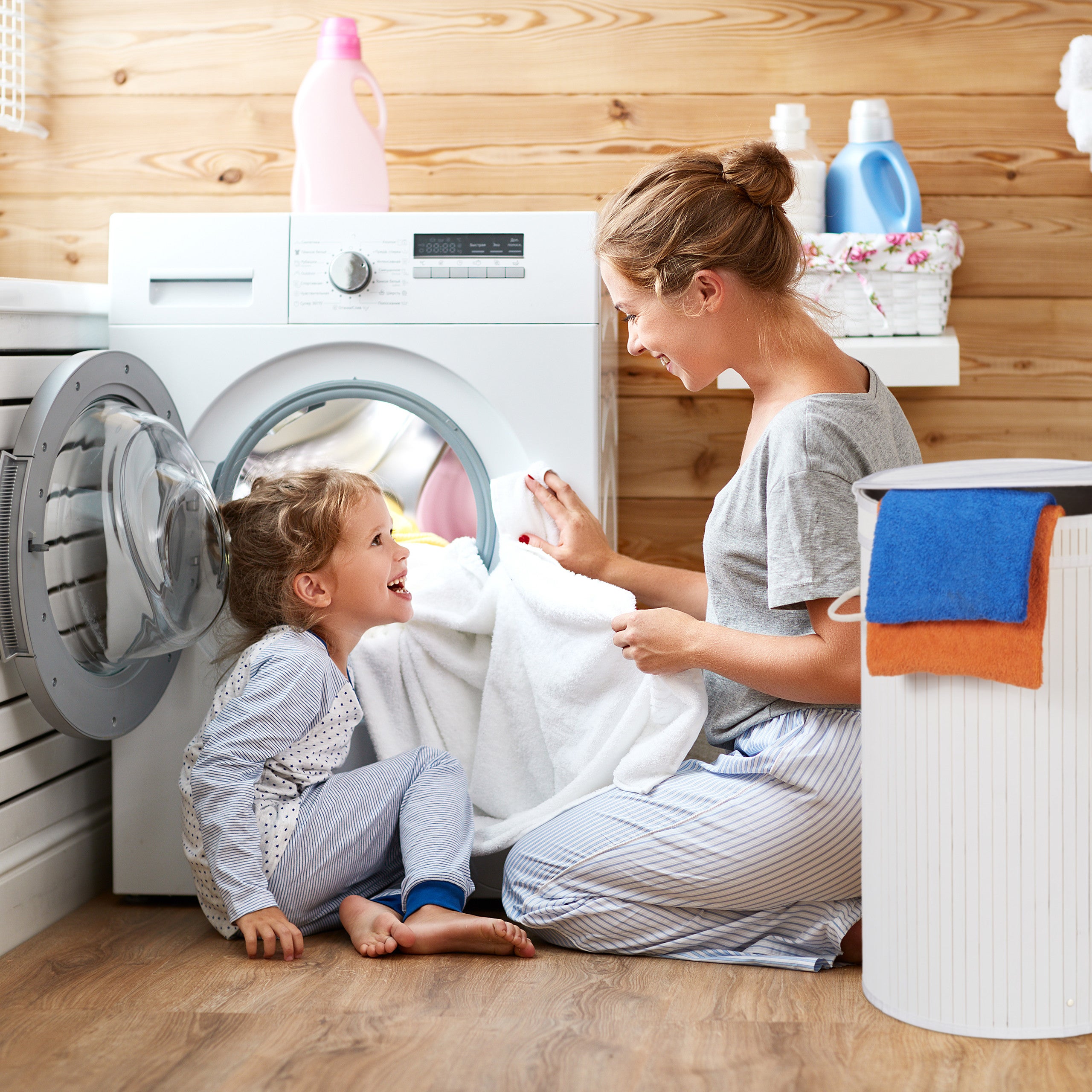 Panier à linge bambou, lot de 2, pliable, Corbeille à linge ronde, 65 L, Sac à linge, Ø 40 cm, blanc - 2