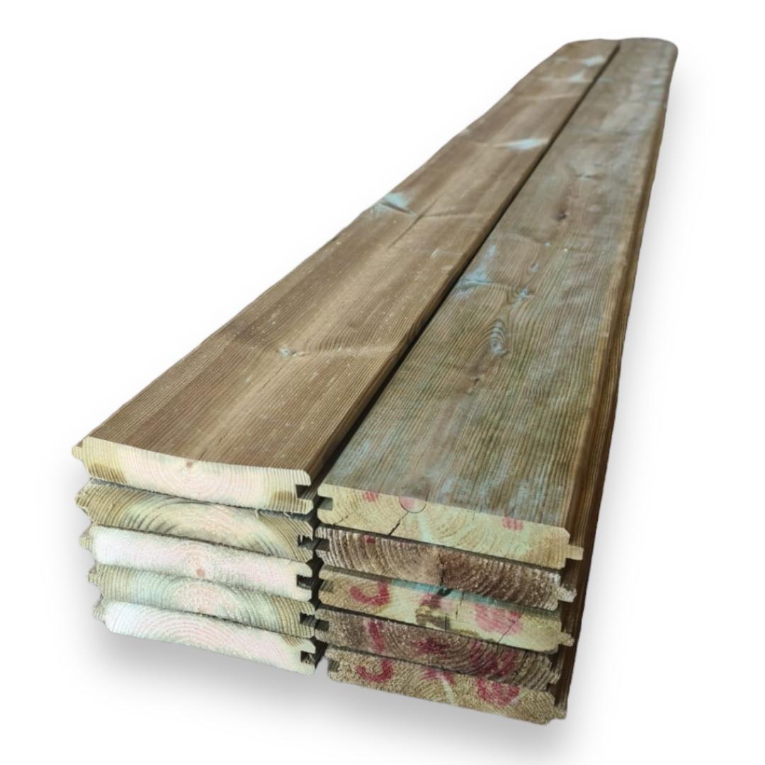 Lot de 100 lames (14,40 m²/boîte) de bardage à rainure et languette en pin massif traité, 2 côtés biseautés, 21 x 120 x 1200 mm - 4