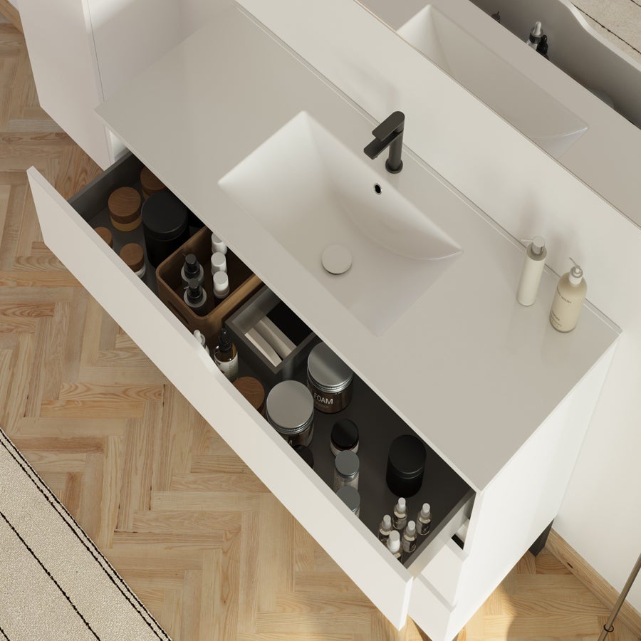 Meuble de salle de bain 100cm simple vasque - sans miroir - 3 tiroirs - blanc - MATA - 2