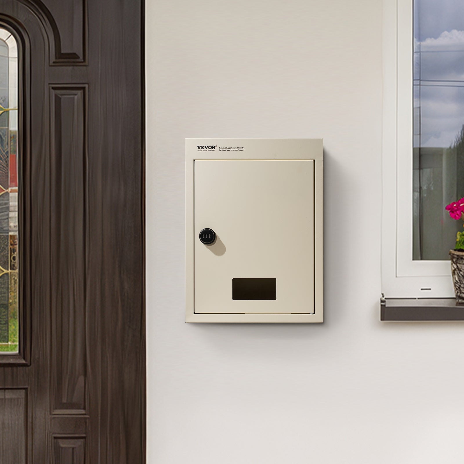 Boîte aux Lettres Encastrable Murale,VEVOR 320x158x430mm,Boîte Dépôt Courrier Travers Mur,70 à 200 mm,en Acier Robuste,Verrou à Code Combinaison,Beige - 8