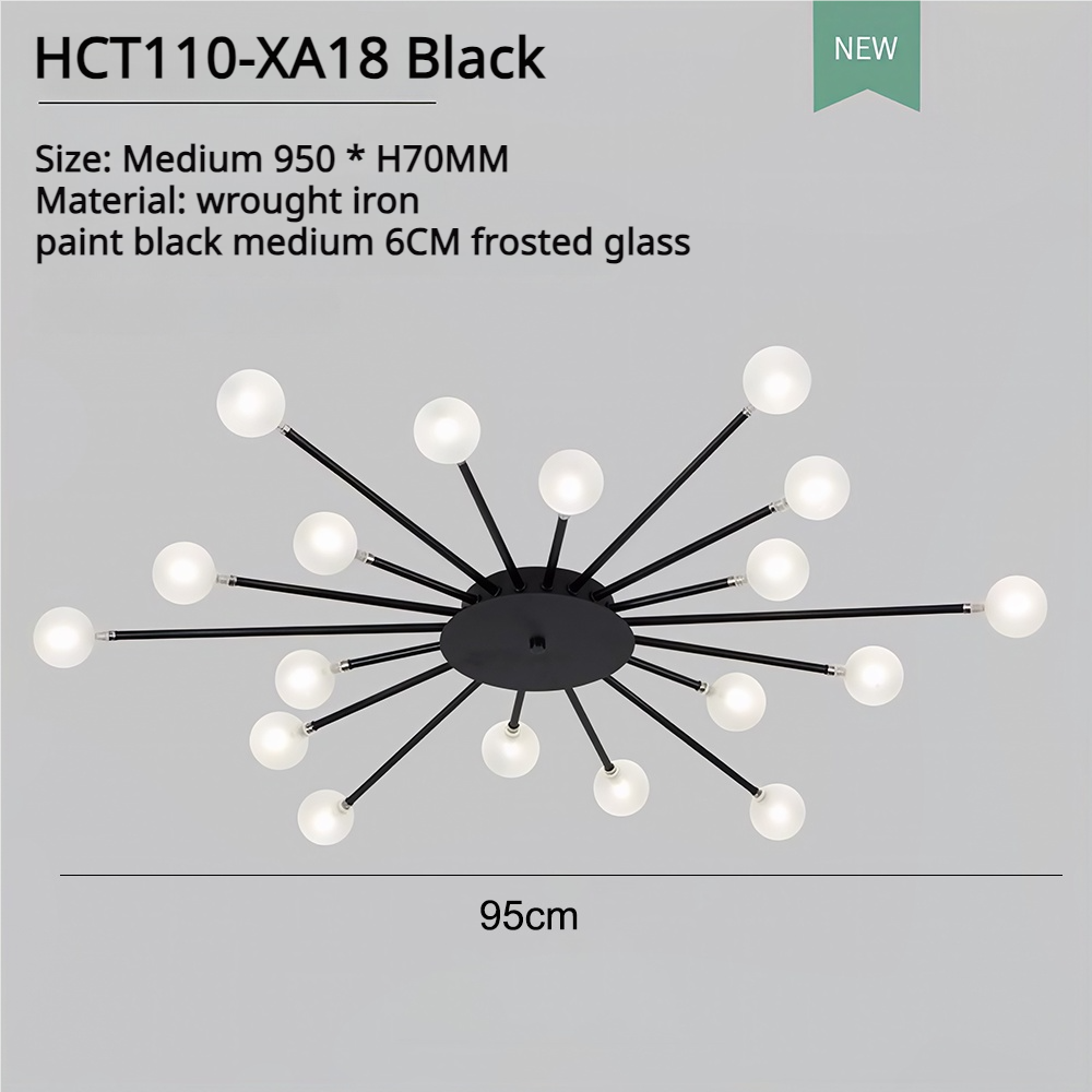 Lampa sufitowa LED, nowoczesny żyrandol, metalowa lampa Sputnik, energooszczędna lampa wisząca LED, lampa sufitowa z 18 szklanymi kloszami, 95 cm - 4