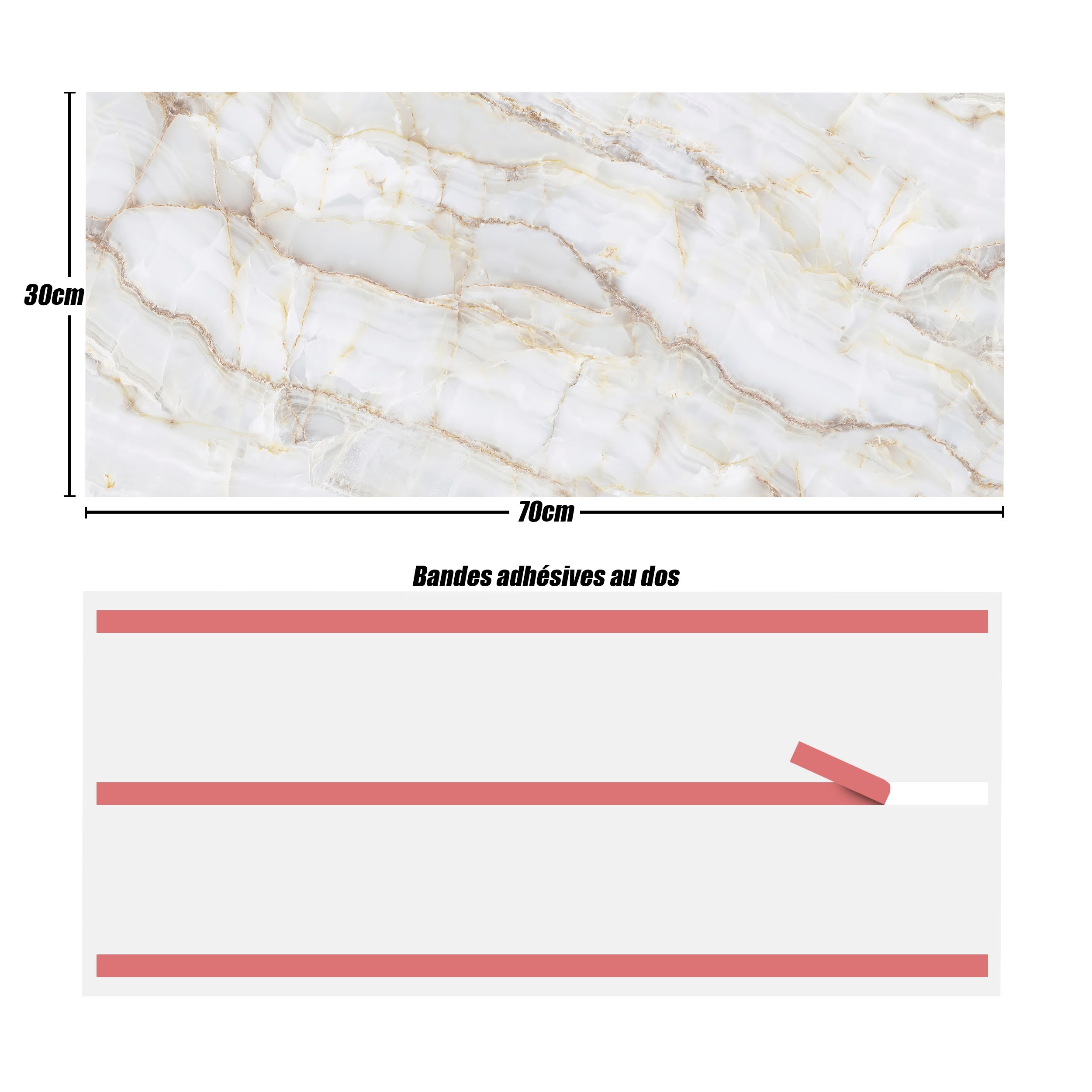 Crédences adhésive effet marbre blanc PVC 3mm 30x70cm - 5