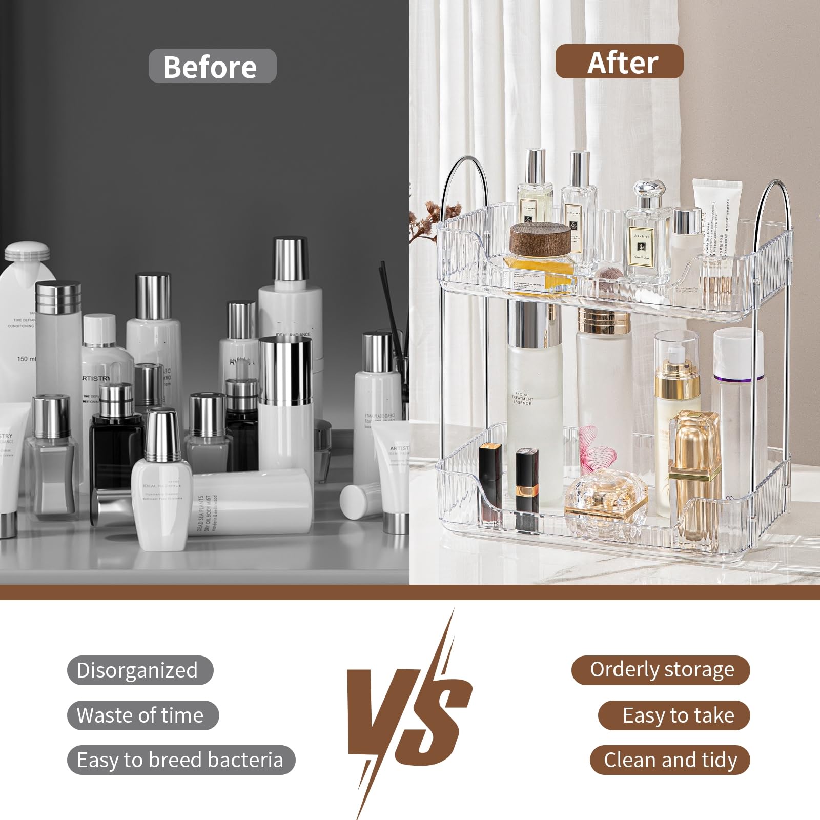 Organisateur de Maquillage et Cosmétiques,Rangement pour Salle de Bain,Présentoir à 2 Couches pour Parfum (Claire) - 5