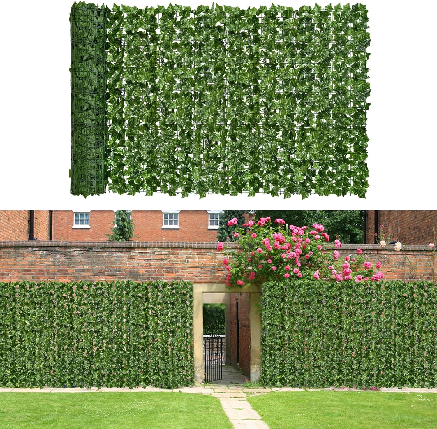 Brise-vue Artificiel Lierre - Rouleau 1x3 M, Feuilles Vertes Denses - Pour Balcon, Jardin, Clôture - Déco Extérieur
