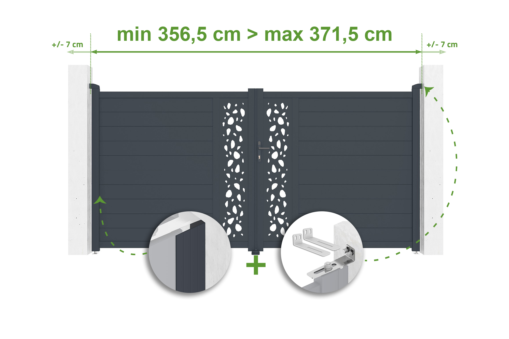Brama skrzydłowa regulowana szerokość 3,5m SUNNY H.180cm szare aluminium