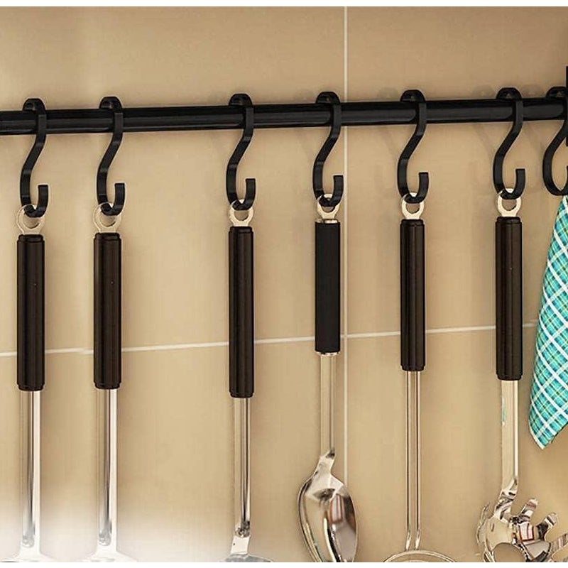 Mocny, bezśladowy haczyk samoprzylepny, wieszak ścienny za drzwiami, wieszak na ubrania, haczyk ścienny do kuchni i łazienki (czarny, z 7 haczykami)