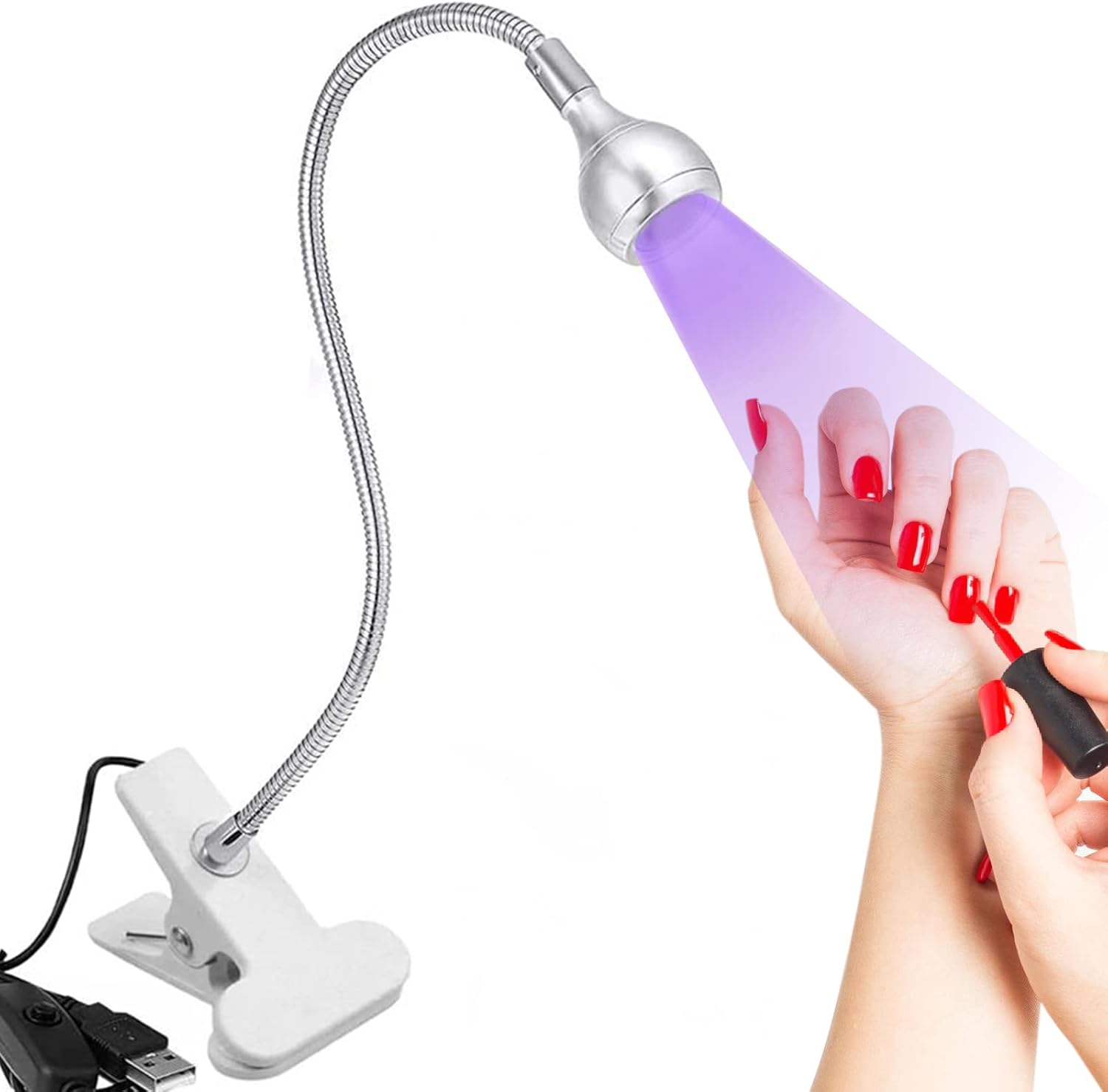 Lampa UV do suszenia paznokci, lampa do utwardzania kleju do paznokci 3 W, metalowa głowica lampy z regulacją, lampa do kleju UV