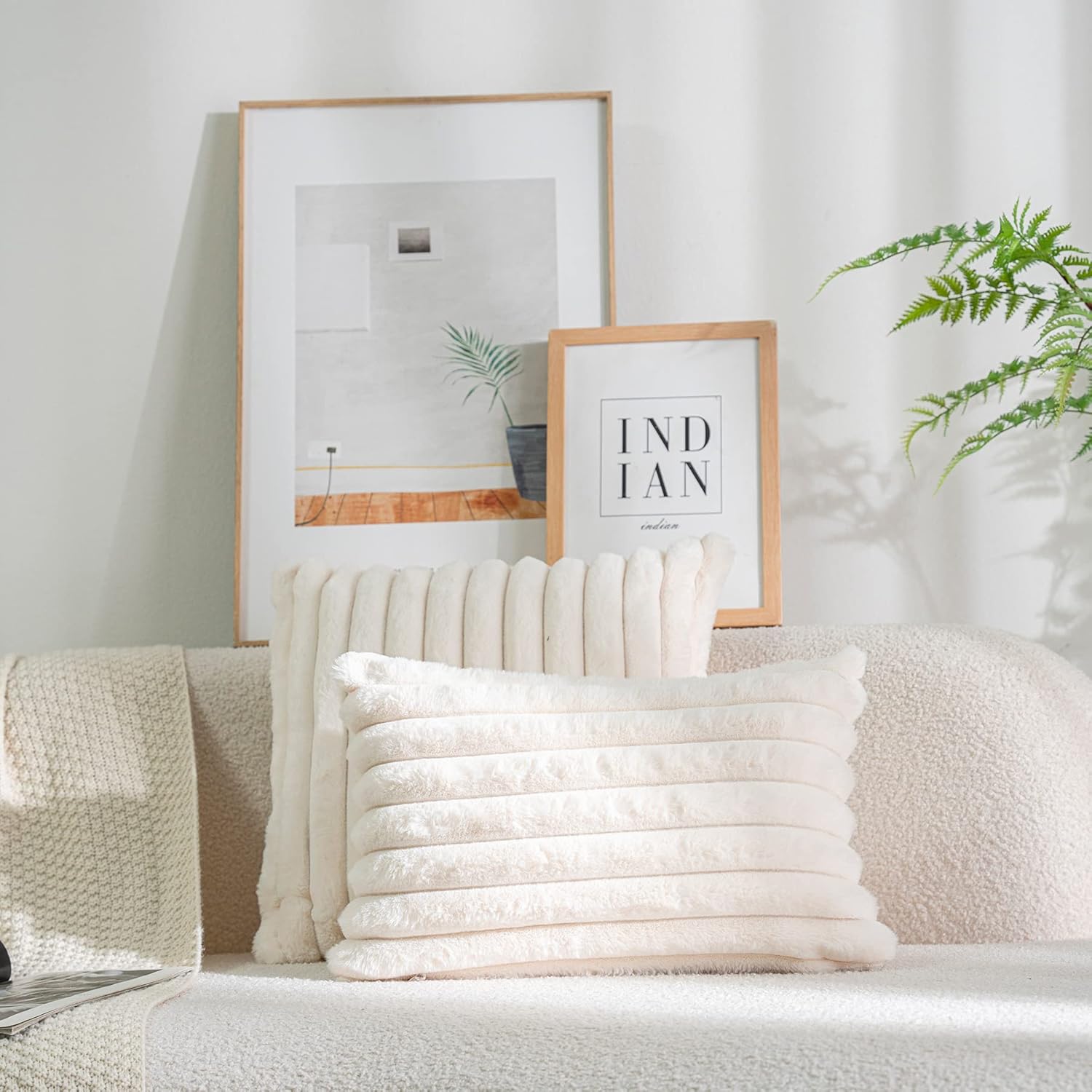 Lot de 2 housses de coussin décoratives en fausse fourrure, à rayures, douces, pour canapé, chambre à coucher, 40 x 40 cm - 3