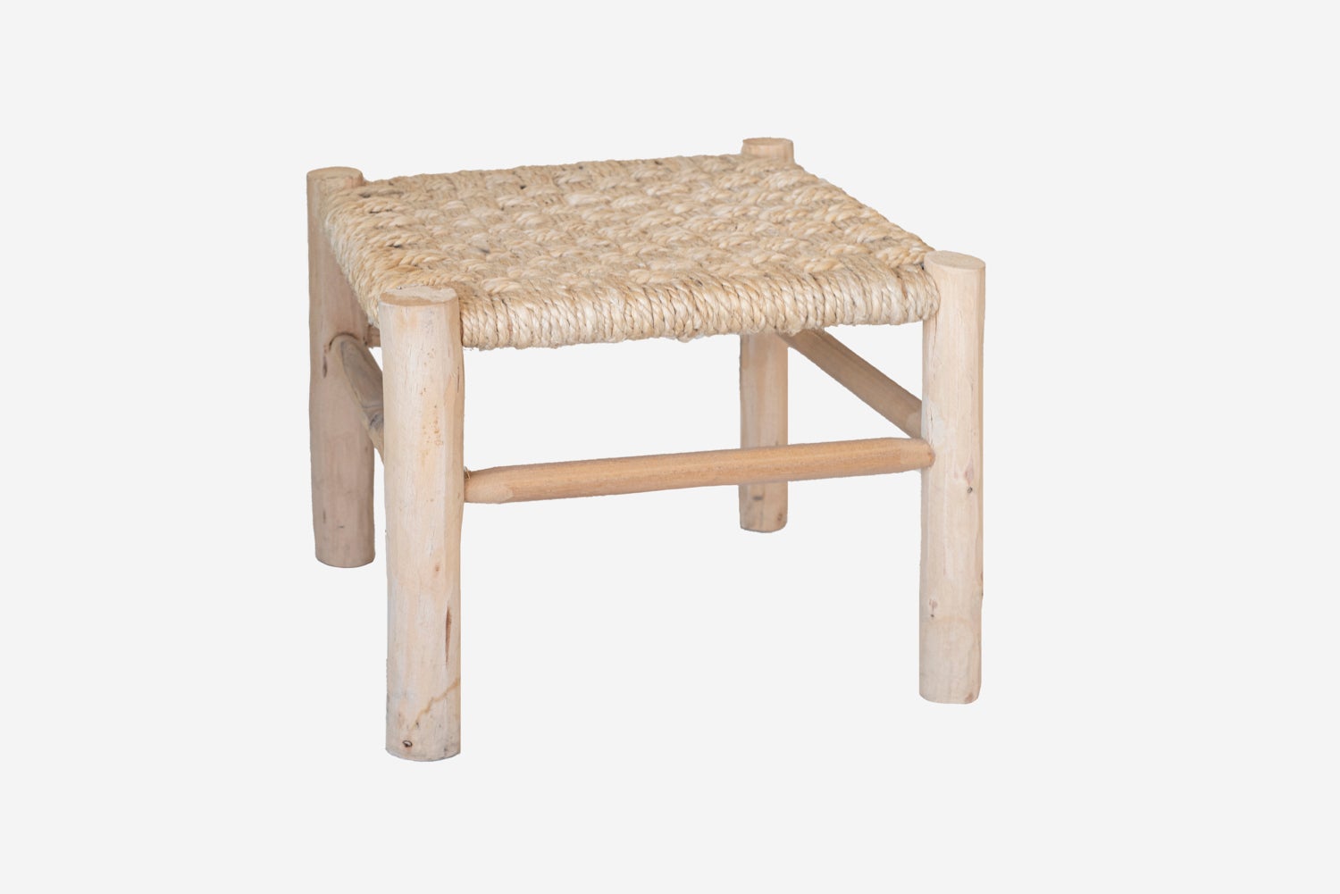 Średnia kwadratowa ławka z drewna i juty 45x45x42 cm – Rustykalny styl do wnętrz