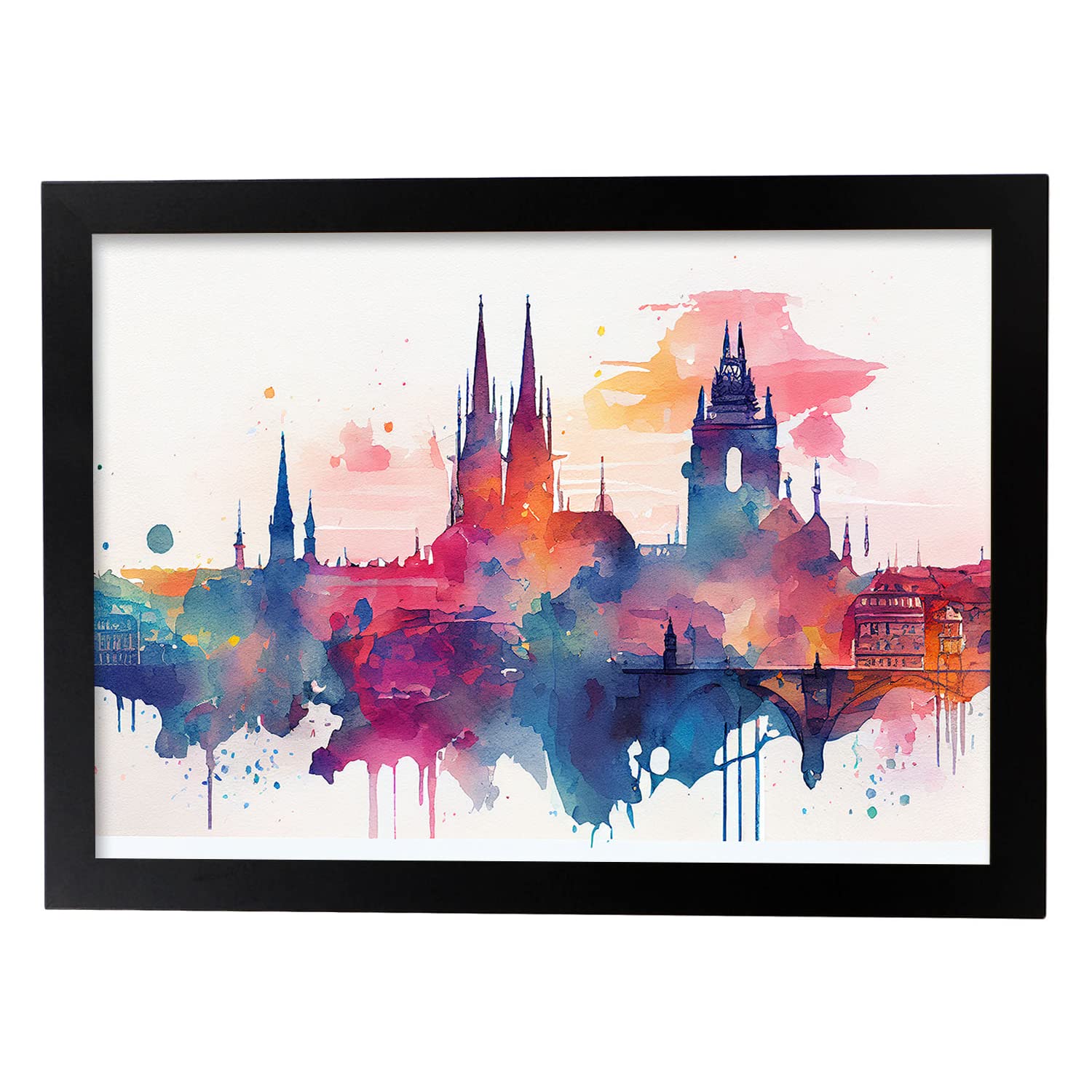 Nacnic poster de praga en estilo acuarela ilustraciones a todo color de ciudades y monumentos del mundo diseño moderno y modelo 1 a3 con marco negro