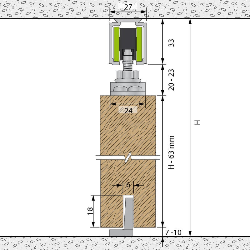 Système coulissant SLID'UP 1000 pour une porte de séparation - rail 1,95 m en aluminium - 40 kg - 5