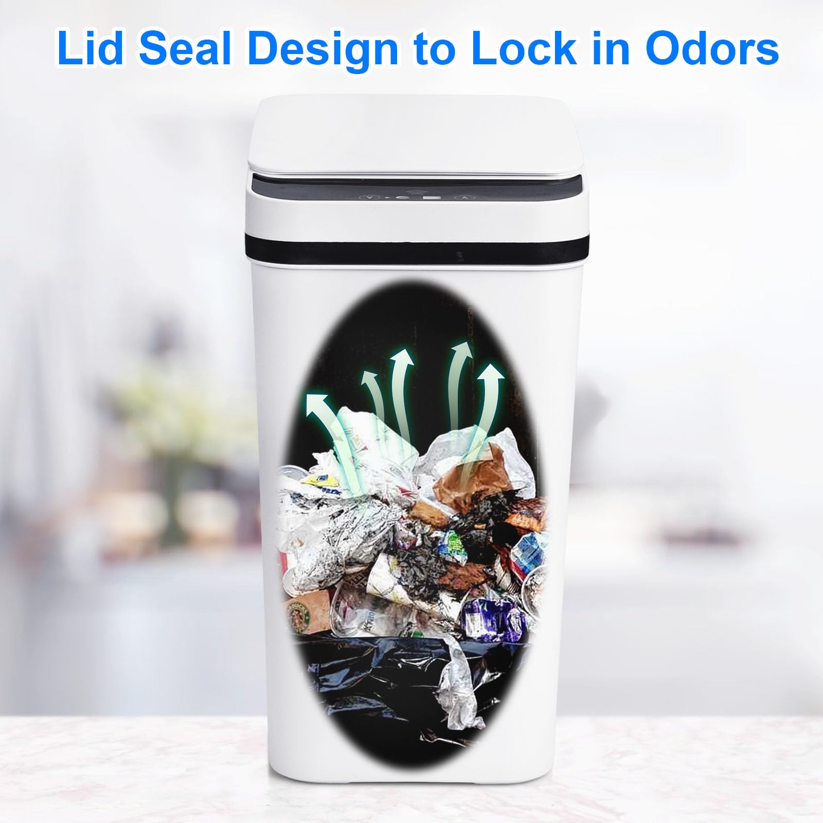 Poubelle anti-odeurs avec couvercle, 12 L, panier à déchets à capteur intelligent, baril d'emballage de salle de bain, pour salle de bain et salon - 3