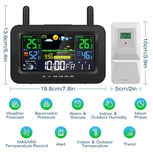 Stazione Meteo Radio Con Sensore Esterno, Orologio Radio DCF Digitale Per Intern Monitor Temperatura Umidità Interno Esterno
