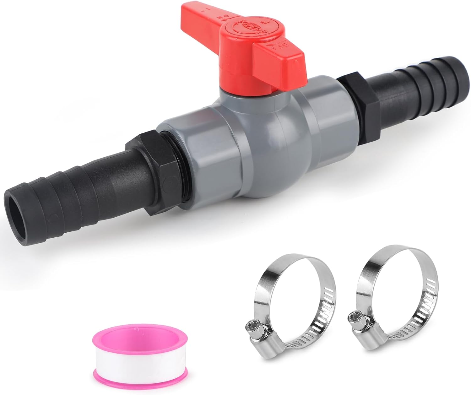 Zawór kulowy z przyłączem rurowym PVC Zawór odcinający basenowy do rur, zawiera 1 zawór odcinający gwint wewnętrzny 1"(32mm), 2 złączki rurowe 25mm