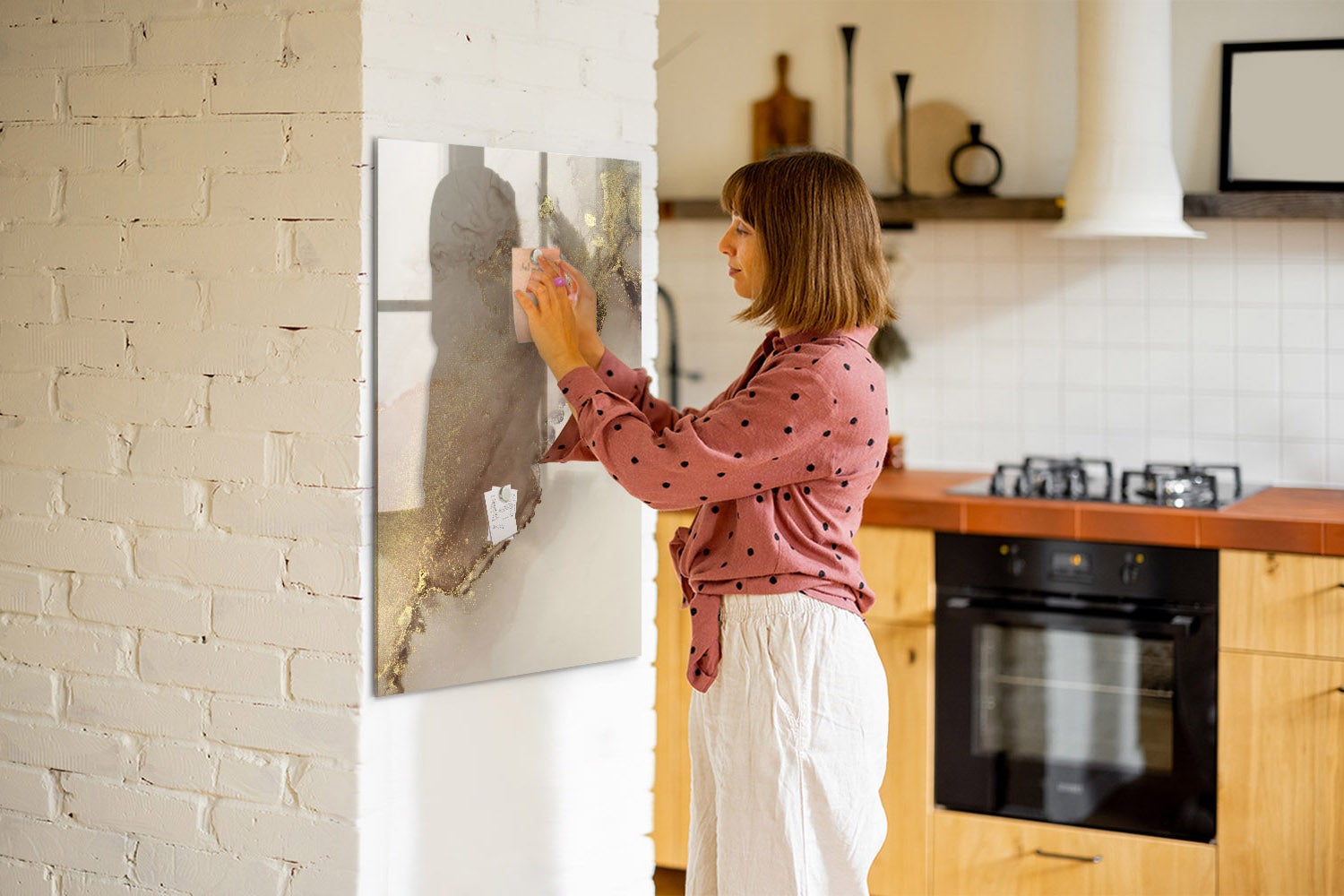 Tableau magnétique mural, Tulup - 70x100 cm - Marbre pailleté, 5 aimants, une éponge, un marqueur noir - 6
