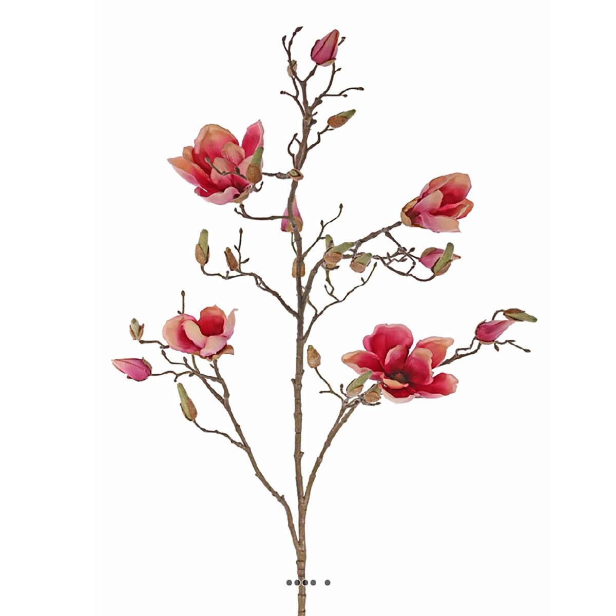 Branche de magnolia artificiel 4 fleurs 22 boutons H 107 cm Rose fushia - 2