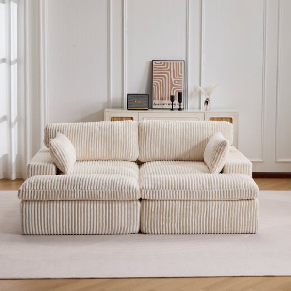 Canapé modulable en velours côtelé beige – Confort moelleux et design minimaliste - 9