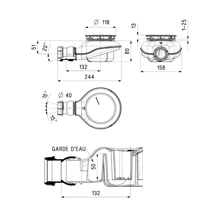 NICOLL Bonde douche Turboflow II capot ABS Ø90mm - 2
