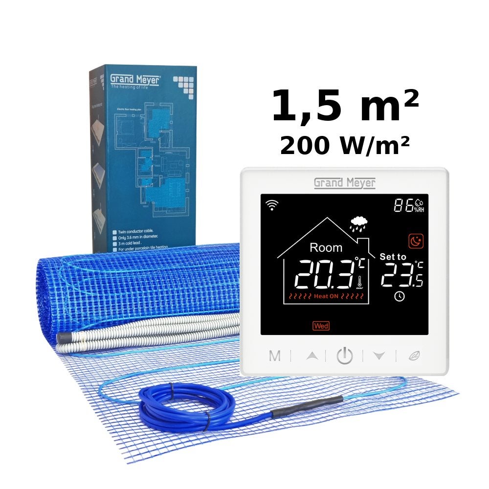 Zestaw do ogrzewania podłogowego 1,5 m², 200 W/m² + termostat SN-10 Wi-Fi programowalny