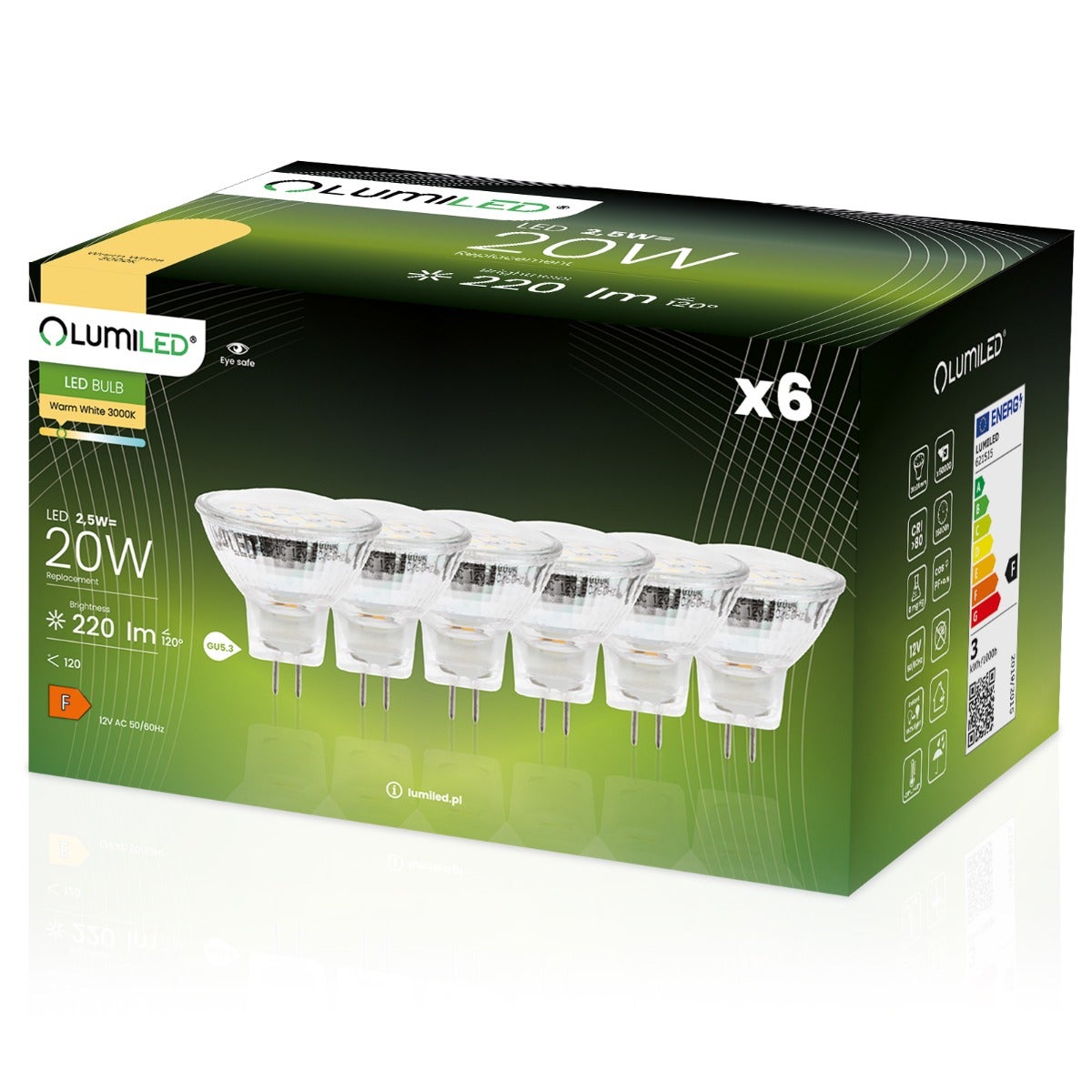 Żarówka LED Lumiled GU5.3 Reflektor MR11 220lm 3000K Ciepła biel 120st 12V 6 szt.