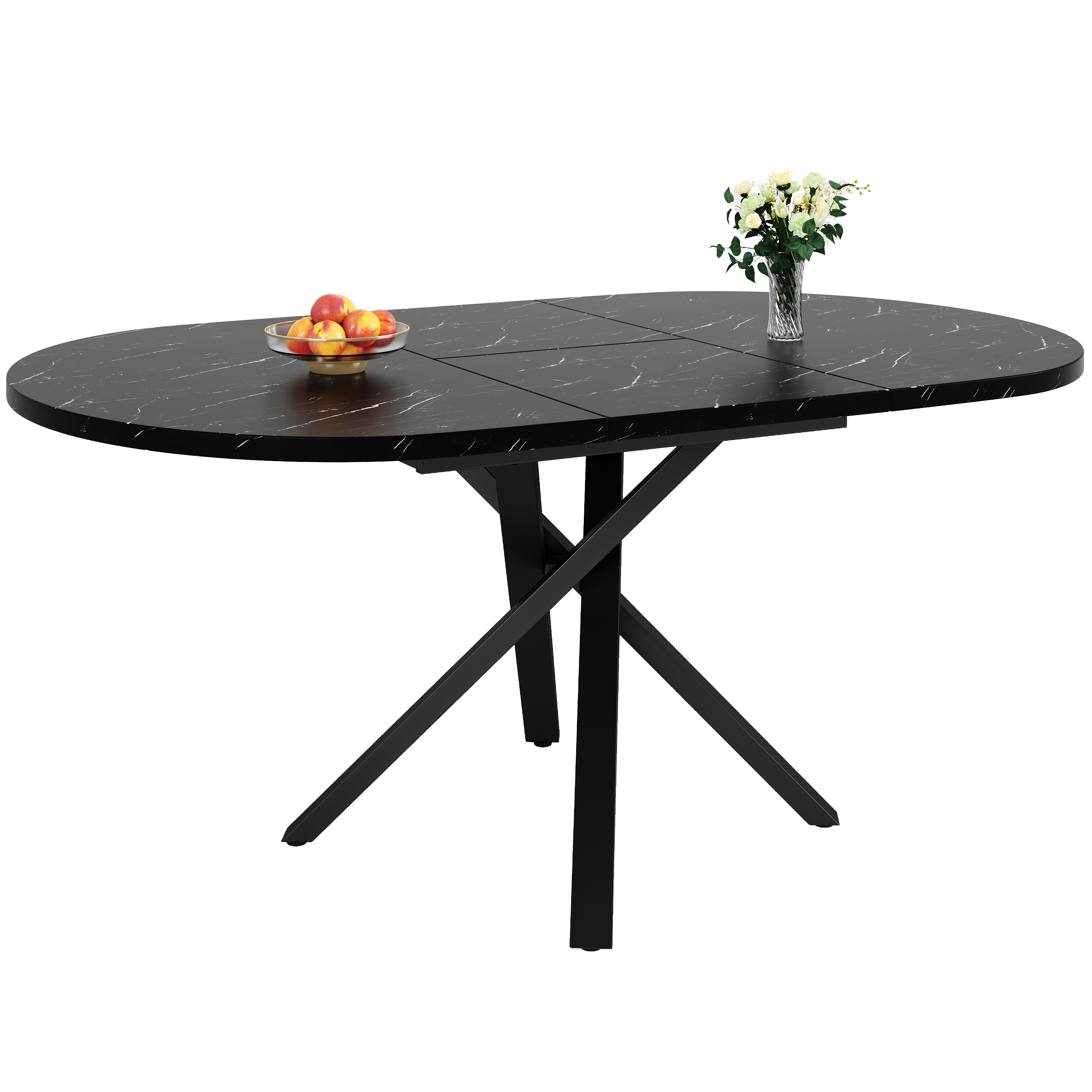 Rozkładany okrągły stół z efektem marmuru, dla 4-6 osób - 100/140 x 75,5 cm - MDF i nogi metalowe - Czarny - 7