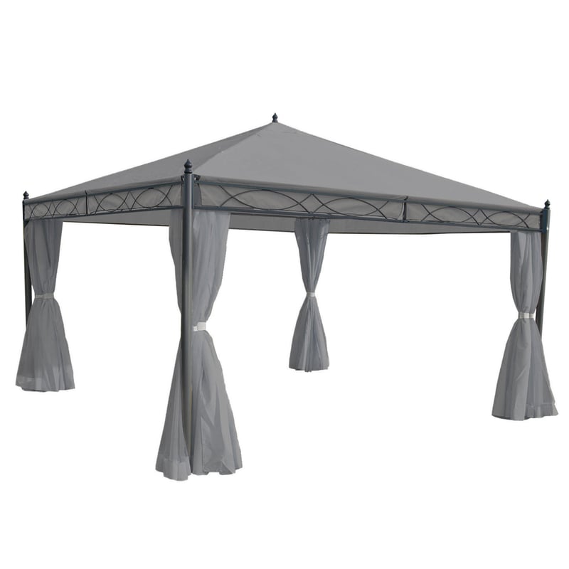 Pergola Cadiz, pawilon ogrodowy, solidna rama 7cm ze ścianą boczną ~ jasnoszary 4x4m