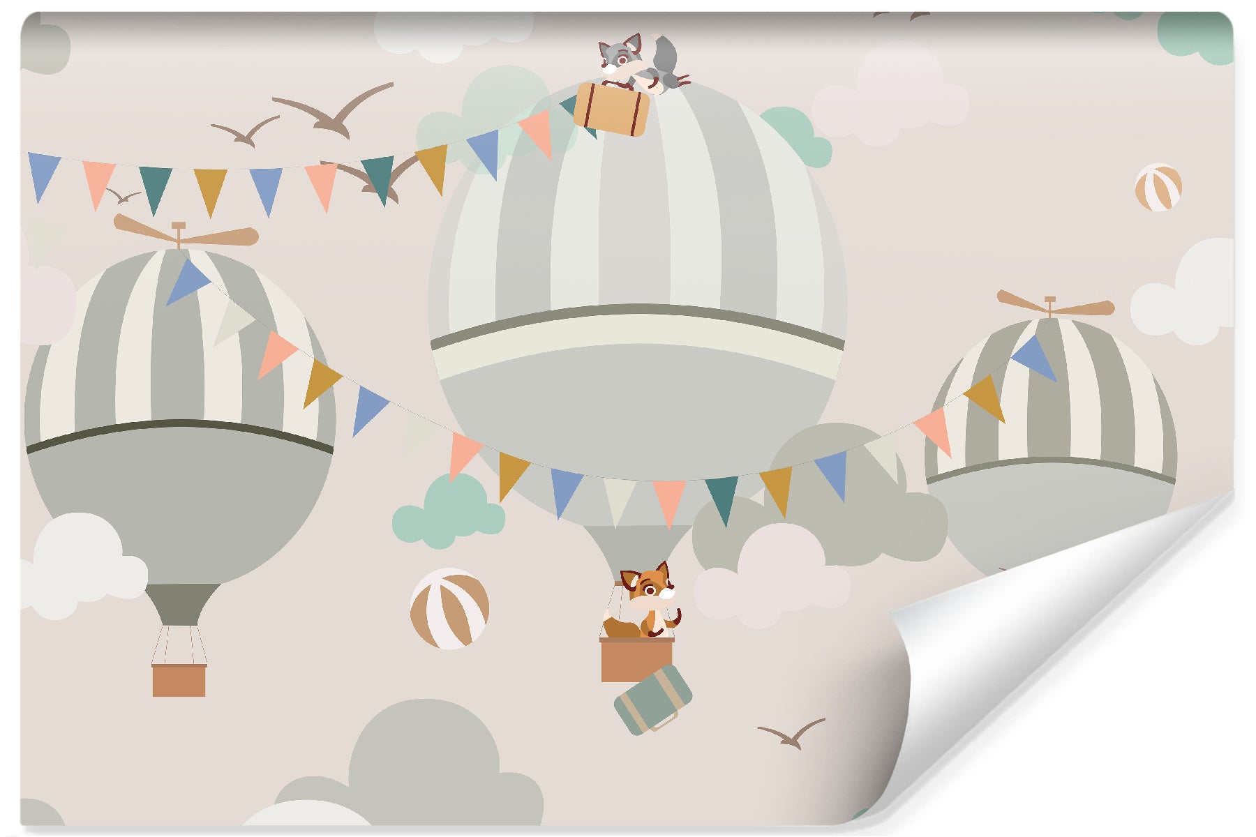 Papier Peint Intissé Photo Pour Chambre Enfant BALLONS Animaux Nuages