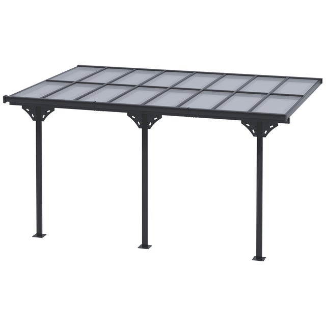 Outsunny Pergola Addossata da Giardino 4.4x3m Regolabile in Policarbonato e Alluminio, Grigio