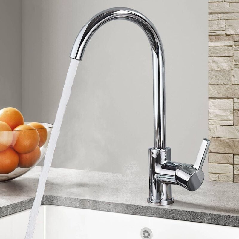 Bateria kuchenna do zlewu, chromowana, ze stali nierdzewnej – Obrót o 360°, wysokie ciśnienie – Praktyczna i nowoczesna