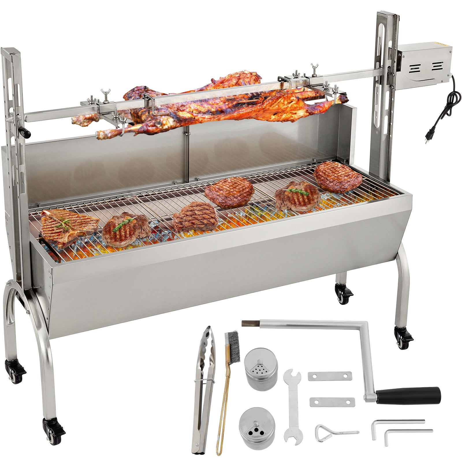 LARS360 Tournebroche Barbecue - Acier Inoxydable - Moteur 220-240V - Capacité 10 Kg - Pour Gaz