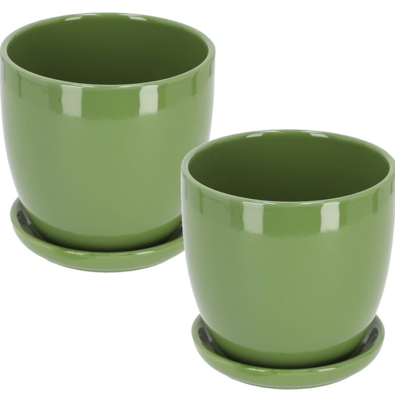 Doniczka donica osłonka ceramiczna z podstawką zielona ⌀17 cm - 2 szt. - KOTARBAU