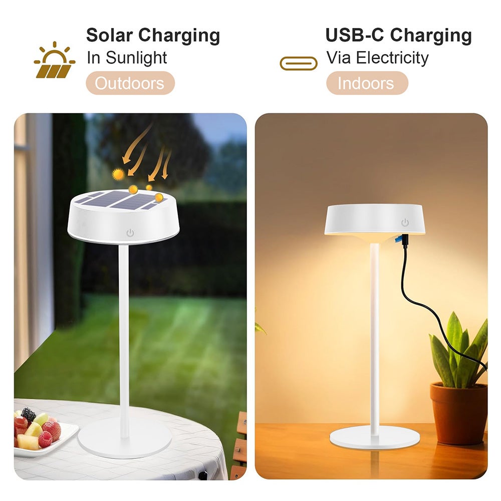 2-pak Solarna Lampa Stołowa 2700K-6000K Bezprzewodowa lampa stołowa lampa stołowa z dotykowym sterowaniem wodoodporność do Użytku Zewnętrznego Biały - 4