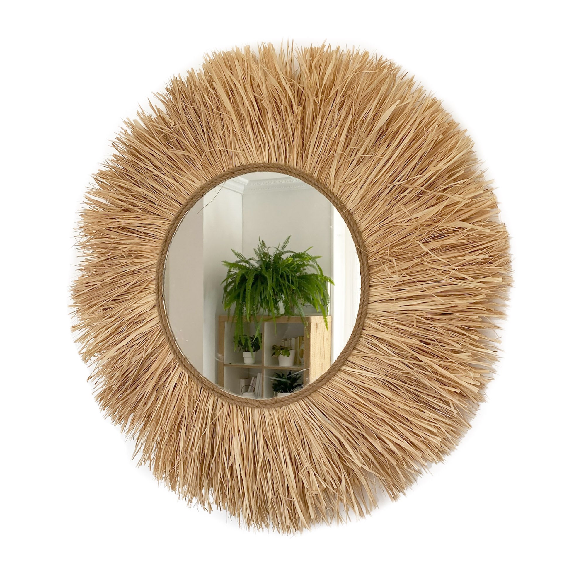 Okrągłe lustro ścienne z rafii - MIRROR RAFFIA Ø całkowita 90 cm - 3