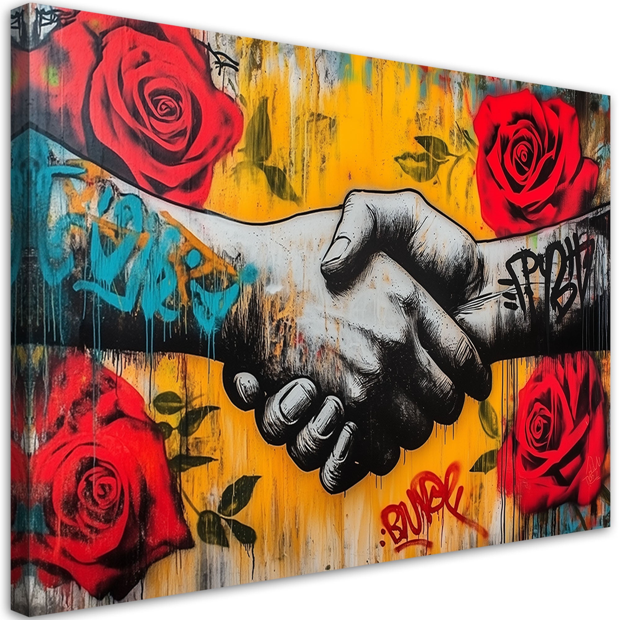 Obraz na płótnie, Uścisk dłoni Street Art Banksy 120x80