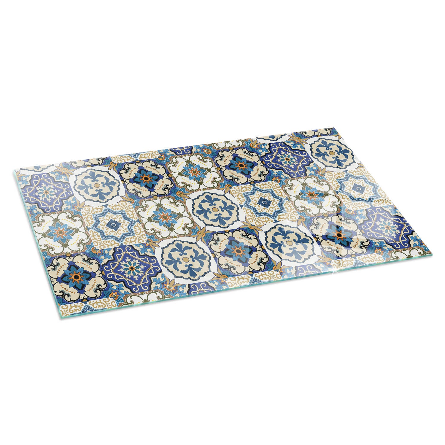 Prostokątna płyta szklana ochronna pod piecyk, kominek - 100x50 cm - Wzór mozaiki z kwiatami - TULUP